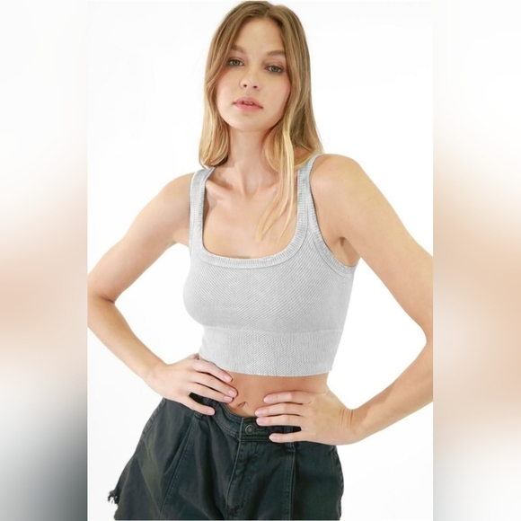 Nikibiki Tops - Nikibiki Vintage Cool Grey Cropped Chevron Tank One Size